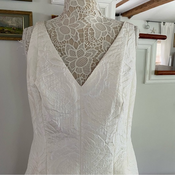 LAUREN RALPH LAUREN White Jacquard Vneck & back Dress Sz 16 - Picture 2 of 6